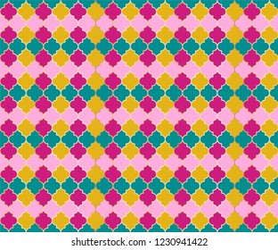 Persian Mosque Window Vector Seamless Pattern. Ramadan mubarak muslim background. Traditional ramadan mosque pattern with gold grid mosaic. Chic islamic window grid design of lantern shapes tiles.