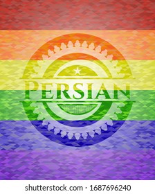 Persian on mosaic background with the colors of the LGBT flag