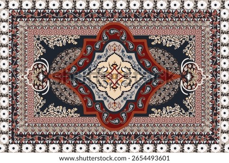 Persian red rug original Design Oreintal Flora  embroidery, Persian style. art ornament print.Design for carpet, cover.wallpaper, wrapping, fabric, clothing, tribal vector texture.