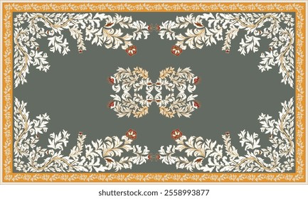 Persian rug original Design Oreintal Flora Damasks embroidery, Persian style. art ornament print.Design for carpet, cover.wallpaper, wrapping, fabric, clothing, tribal vector texture. 