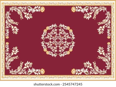 Persian rug Red original Design Oreintal Flora Damasks embroidery, Persian style. art ornament print.Design for carpet, cover.wallpaper, wrapping, fabric, clothing, tribal vector texture. 