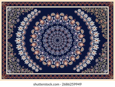 Alfombra persa sin patrón con Elementos florales orientales, geométricos, arabescos y damascos. Perfecto para textiles, telas, alfombras, Fondos de pantalla y proyectos de diseño étnico.
