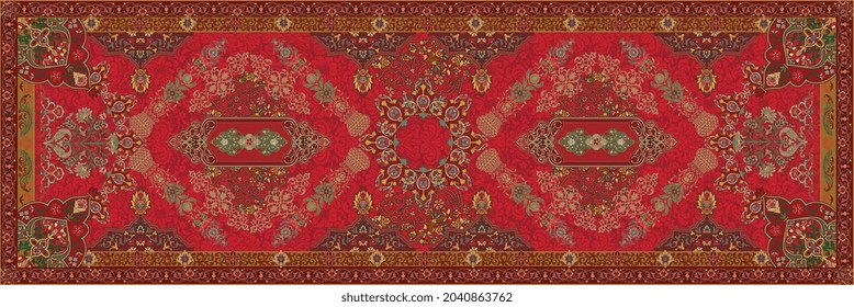 
Persian rugs, carpet, tribal vector texture. Indian Mughal motif, Kashmiri pashmina vector pattern