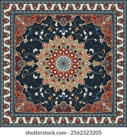 Persian Square Carpet, Prayer Mat, Mandala Carpet Pattern