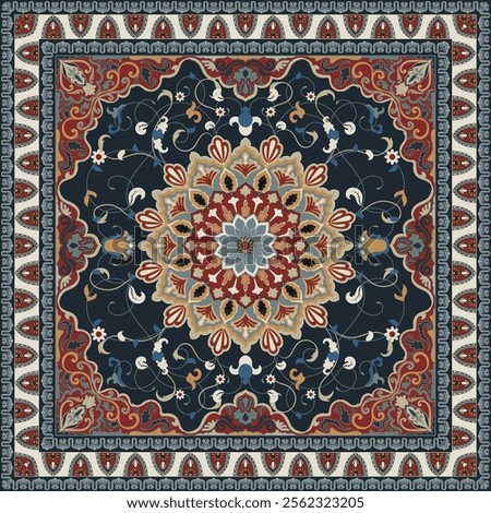 Persian Square Carpet, Prayer Mat, Mandala Carpet Pattern