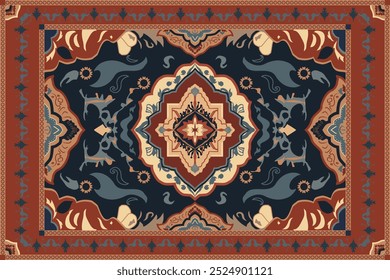 Persian style rug prototype. Moroccan rug with luxurious ethnic pattern in geometric style in Arabian style, vector design. Decorative carpets in the Oriental style, wallpaper, background, carpet
