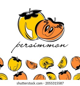 Fondo de banner de Persimmon aislado en un fondo azul. Un concepto para stickers, carteles, postales, sitios web