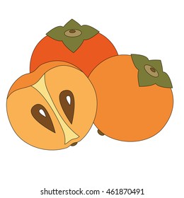 The persimmon cartoon. Outlined persimmon with black stroke.