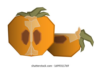 persimmon cortado en trozos estilo poligonal. Vector aislado sobre fondo blanco