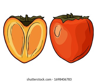 Persimmon. Delicious Oriental fruit. Bright orange fruit in a simple cartoon style. Food of the gods.Vector illustration isolated on a white background for design and web.