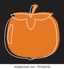 Persimmon in doodle style icons vector illustration for design and web isolated on black background. Persimmon vector object for labels and logo