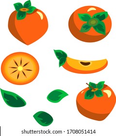 Persimmon. In flat style set illustration vector.