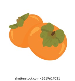 Caqui. Vector plano, ilustración Clipart aislado sobre fondo blanco.