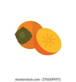 Caqui. Vector plano, ilustración Clipart aislado sobre fondo blanco.