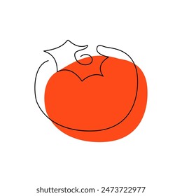 Persimmon fresh organic dessert isolated on white. Fruit black contour drawing with spot. Minimalist local product line style silhouette logo concept. Hand drawn continuous flat vector illustration