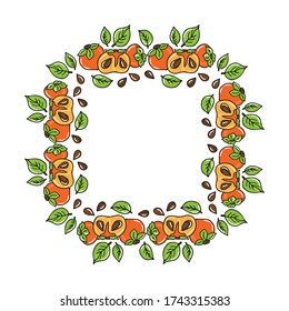 Borde de fruta de persimmon aislado sobre fondo blanco. Estilo dibujado a mano. Ilustración vectorial. Elemento de diseño para folletos, folletos, afiches, pegatinas.