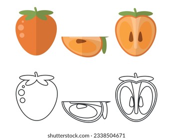 Fruto de Persimmon. Ilustración vectorial coloreada.