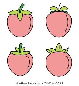 Persimmon fruit icon set. Outline set of persimmon fruit vector icons thin line color flat on white
