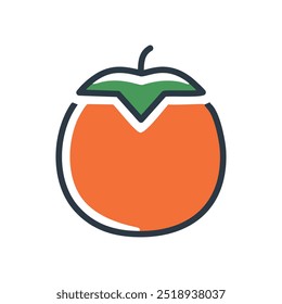 Persimmon fruit icon. Simple persimmon fruit icon with a green leaf. Ideal for healthy eating, food, and agriculture themes.