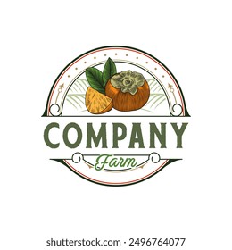 Persimmon fruit illustration logo with a vintage look