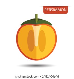 Persimmon, fruit on white background. Flat design style. vector illustration.