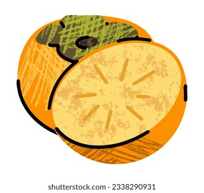 Persimmonfrucht, einfache Illustration in abstraktem, flach gezeichnetem Stil, gesundes Essen