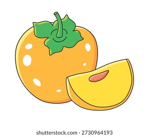 Fruta de caqui con una ilustración de rebanada Vector aislado