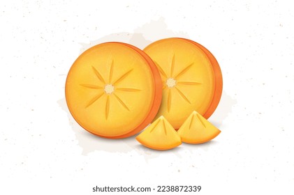 Persimmon fruit slices vector illustration isolated on white background