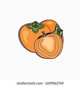 Persimmon fruit in style cartoon. vector