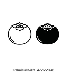 Persimmon fruit vector illustration, outline and silhouette version on