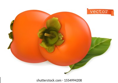 Persimmon fruits. 3d realistic vector icon