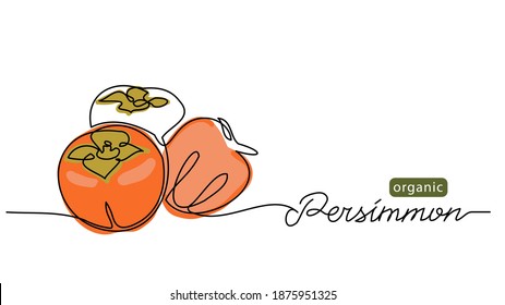 Persimmon fruits sketch vector illustration for label, background. One line drawing art illustration with lettering organic persimmon.