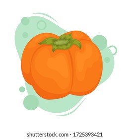 persimmon with a green leaf. Vector illustration of fruit.