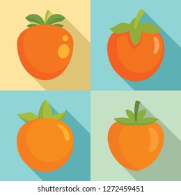 Persimmon icon set. Flat set of persimmon vector icons for web design