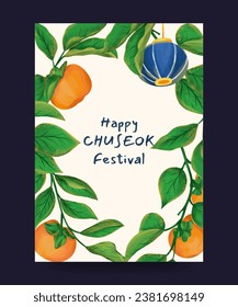 persimmon Illustration poster to celebrate Asian thanksgiving day chuseok festival
