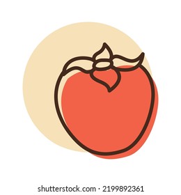 Persimmon, kaki or sharon fruit vector isolated icon. Graph symbol for food and drinks web site, apps design, mobile apps and print media, logo, UI