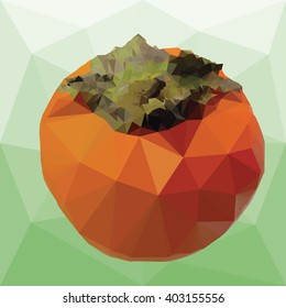 persimmon with leaves on a abstract background from triangles