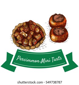 Persimmon Mini Tarts colorful illustration. Vector illustration of Persian cuisine.