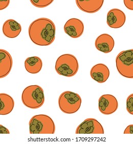 Persimmon outline vector icon. Thin line black kaki fruit icon. Persimmon symbol. A flat vector simple element of sharon illustration, isolated on white background. seamless pattern