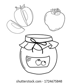 ilustración vectorial de contorno de persimón, fruta y mermelada