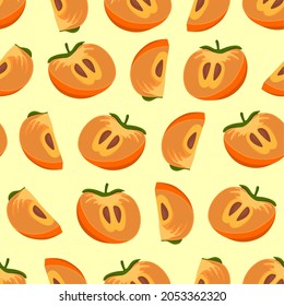 Persimmon pattern isolated on a yellow background. A concept for stickers, posters, postcards, websites