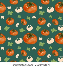 Persimmon pattern print. Seamless pattern. Persimmon watercolor. Pastel wallpaper. seamless pattern with persimmon