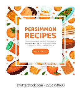 Persimmon recipes web banner template. Tasty vegetarian desserts made of persimmon fruit landing page, wensite interface cartoon vector