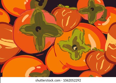 Persimmon seamless pattern. Hand drawn illustration for your design 