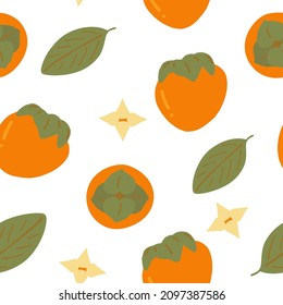 persimmon seamless pattern hand drawn. vector, minimalism. wallpaper, background, textile, wrapping paper fruit leaves flowers