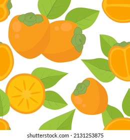 Persimmon seamless pattern vector illustration. Colorful ripe orange persimmon fruits background. Template with organic healthy food for packaging, paper and design