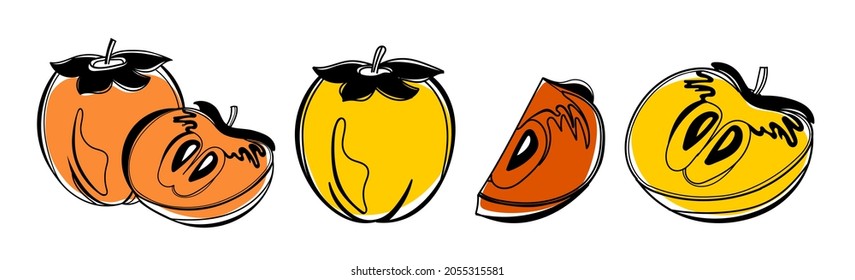 Persimmon set solated on a white background. A concept for stickers, posters, postcards, websites