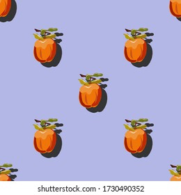 Persimmon mit Schatten-Pop-Kunst nahtlos Muster auf einem lila Hintergrund. Juicy Frucht endlose Muster Vektor-Illustration, Design für Wallpaper, Stoffe, Textilien, Verpackung.