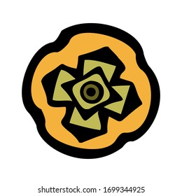Persimmon, stylization, top view. Color vector illustration. Isolated on a white background.
