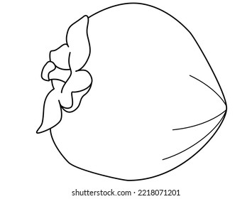 Persimmon, sweet tart autumn fruit with stalk - vector linear picture for coloring. Outline. Persimmon fruit - autumn delicacy, tree fruit
